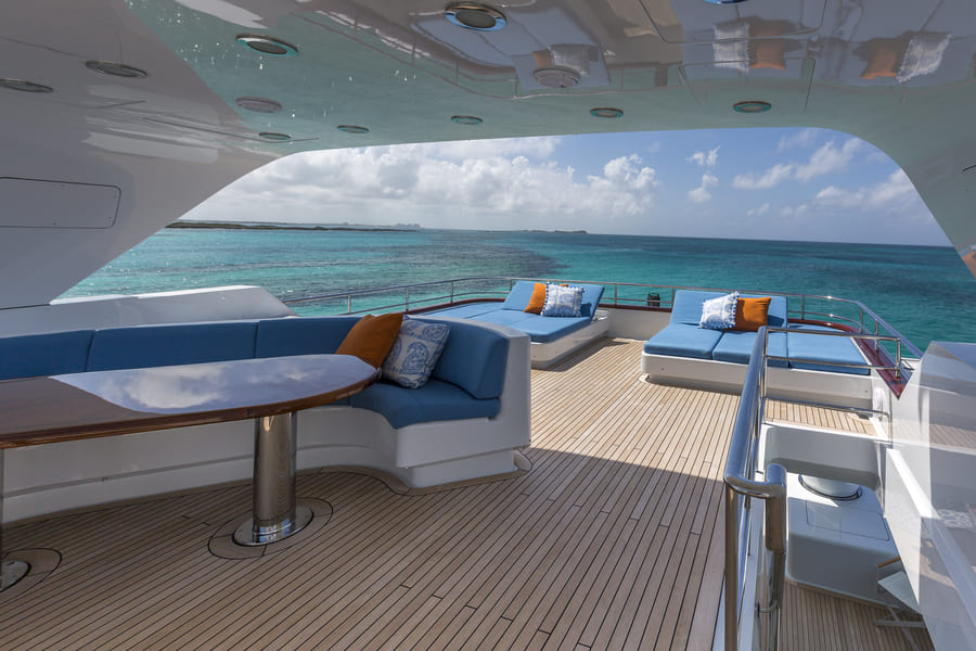 leisure boat interior with nanoman fabric couch protection